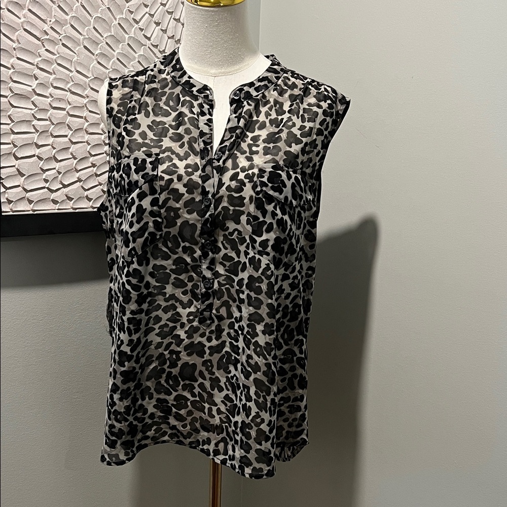 Old Navy Black and White Animal Print Blouse